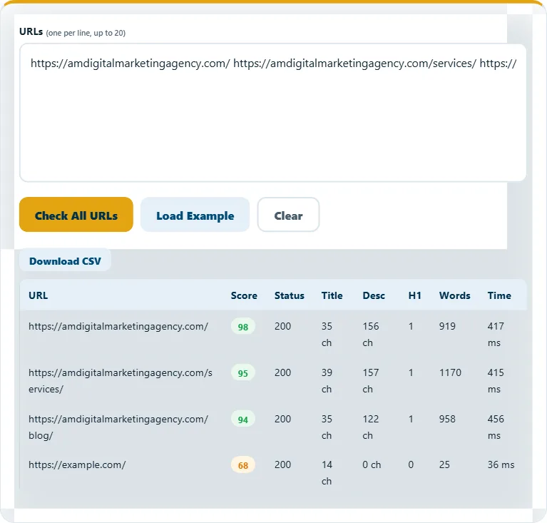 How to use the Bulk Website SEO Checker – step 2