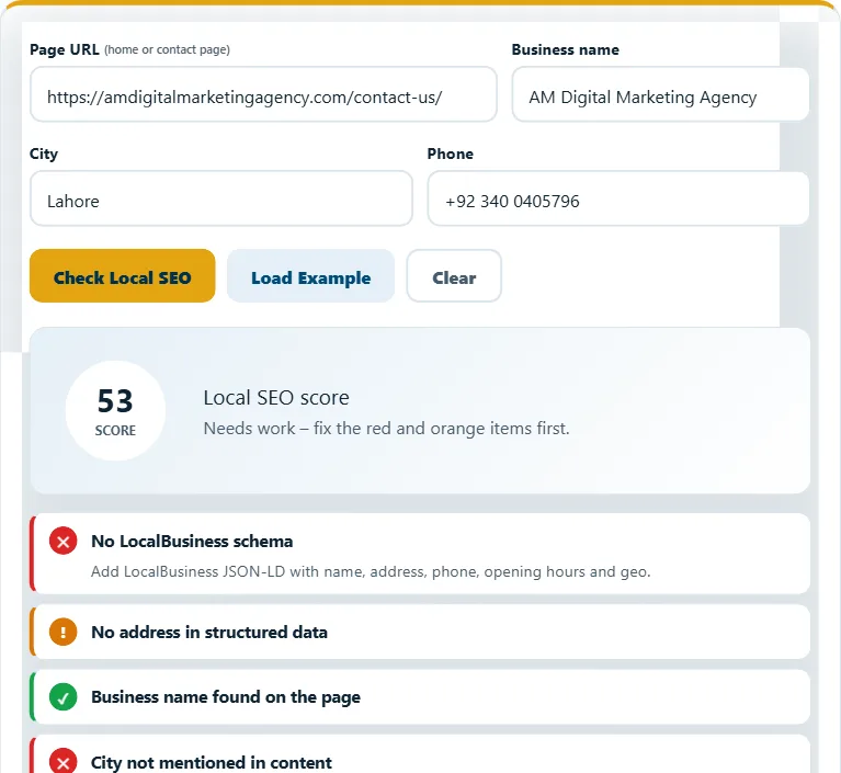 How to use the Local SEO Checker – step 2