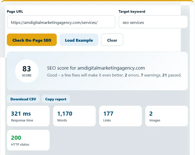 How to use the On-Page SEO Checker – step 2