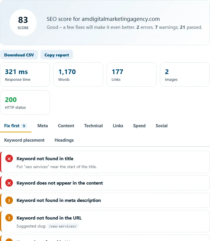 How to use the On-Page SEO Checker – step 3