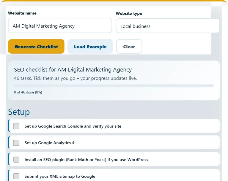How to use the SEO Checklist Generator – step 2