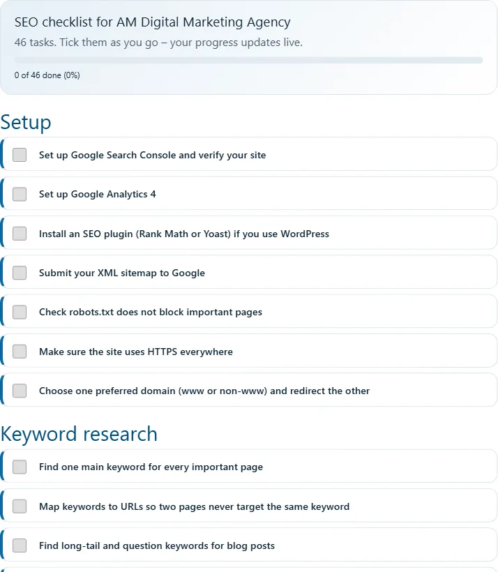 How to use the SEO Checklist Generator – step 3