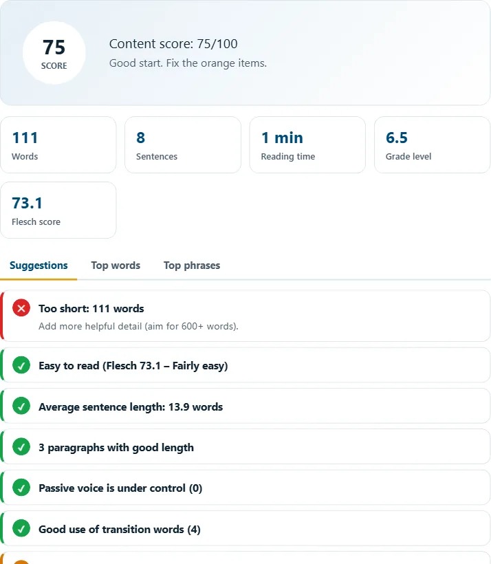 How to use the SEO Content Analyzer – step 3