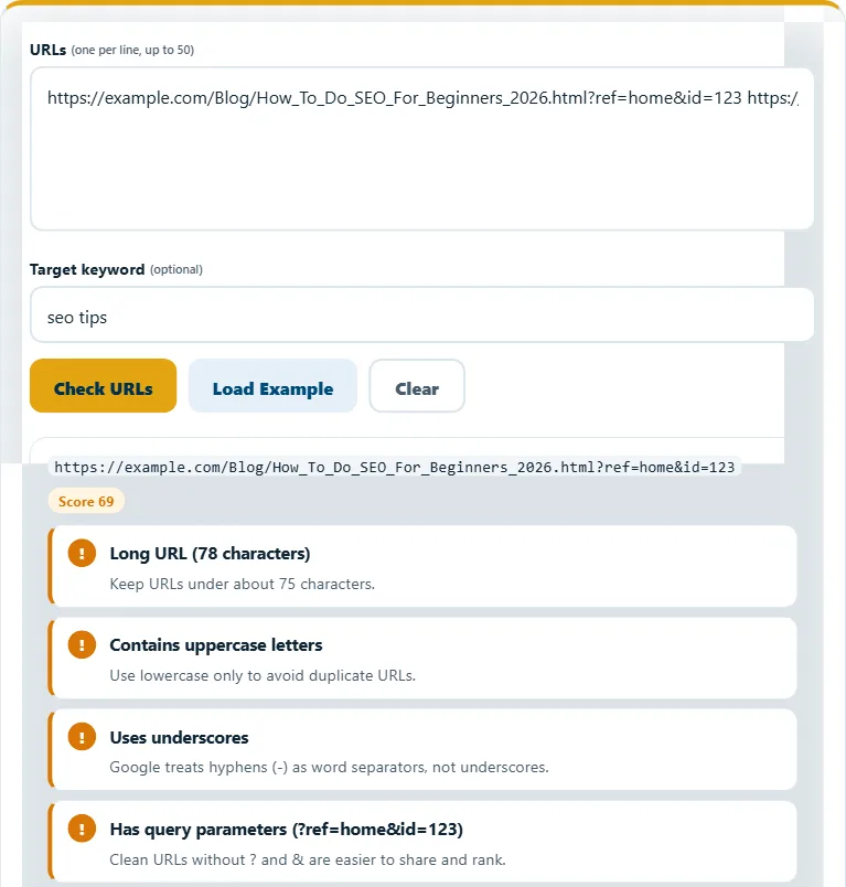 How to use the SEO-Friendly URL Checker – step 2