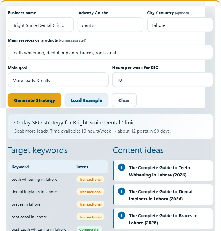 How to use the SEO Strategy Generator – step 2