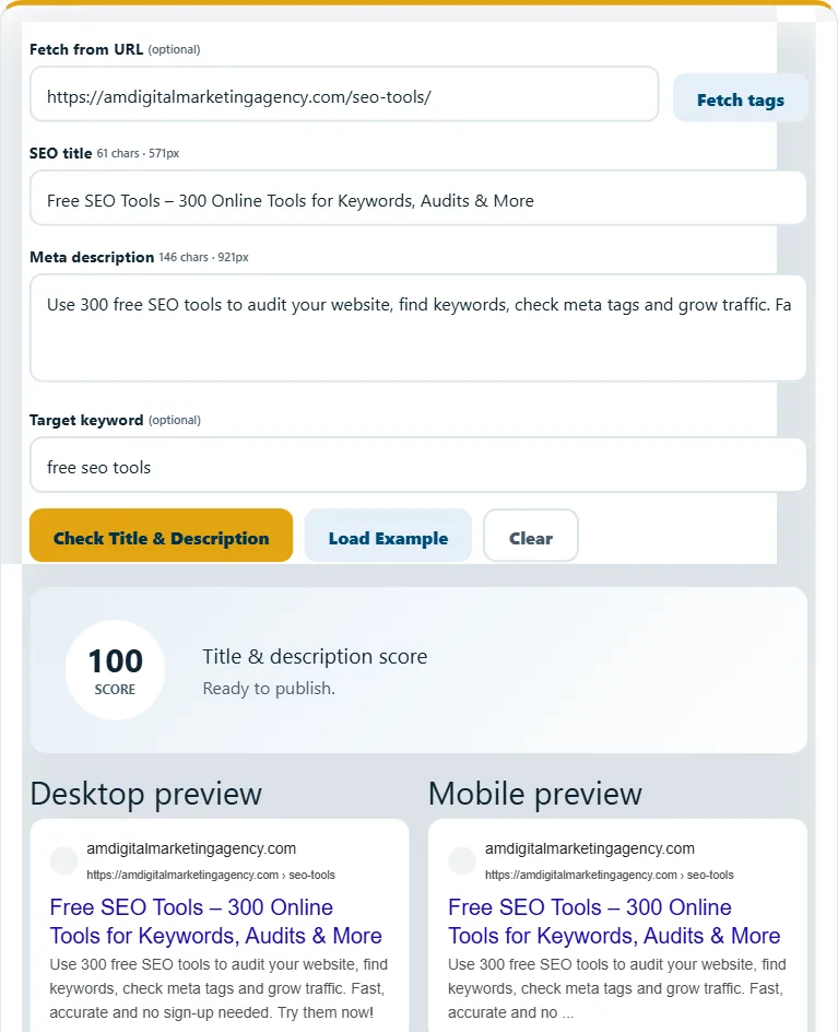 How to use the SEO Title & Meta Description Checker – step 2