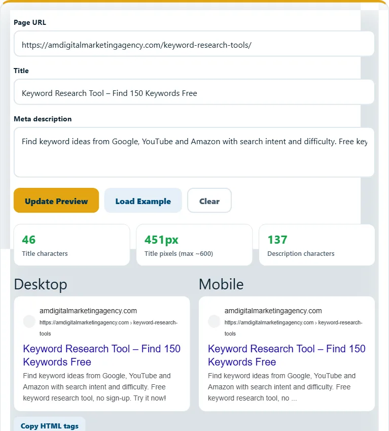 How to use the SERP Preview Tool – step 2